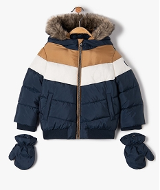 blouson bebe garcon chaud a capuche et moufles amovibles bleuI372001_1