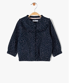 GEMO Sweat bébé fille zippé à petits motifs et plastron volanté Bleu