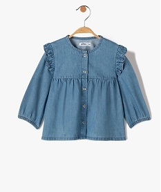 GEMO Blouse bébé fille à manches longues à volant en chambray Bleu