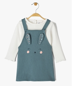 GEMO Ensemble bébé fille 2 pièces : robe et tee-shirt à manches longues motif lapin Bleu