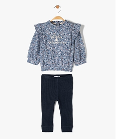 GEMO Ensemble bébé fille 2 pièces : blouse fleurie + legging côtelé - LuluCastagnette Bleu