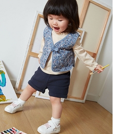 GEMO Ensemble bébé fille 3 pièces : tee-shirt + gilet + short - LuluCastagnette noir chine