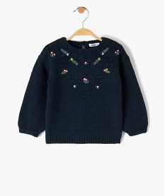 pull bebe fille en grosse maille a broderies fleurs bleuI389501_1