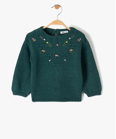 GEMO Pull bébé fille en grosse maille à broderies fleurs Vert