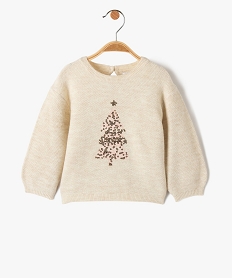 pull de noel bebe fille a motif en sequins pailletes beigeI390201_1