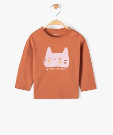 GEMO Tee-shirt bébé fille à manches longues imprimé à fentes latérales marron standard