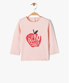 GEMO Tee-shirt bébé fille à manches longues avec motif et message Rose