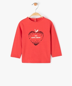 GEMO Tee-shirt bébé fille à manches longues avec motif et message Rouge