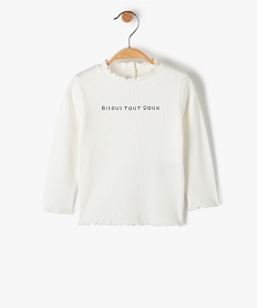 GEMO Tee-shirt bébé fille manches longues à côtes blanc chine