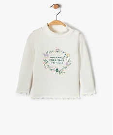 GEMO Tee-shirt en maille côtelée à col montant bébé fille blanc chine
