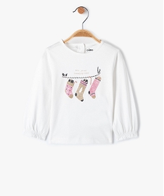 GEMO Tee-shirt bébé fille à manches longues volantées et motif pailleté jaune chine