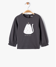 GEMO Tee-shirt bébé fille à manches longues volantées et motif pailleté Orange