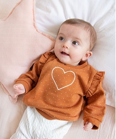 GEMO Sweat bébé fille à épaules volantées et détails brillants marron standard