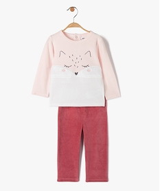 GEMO Pyjama bébé 2 pièces en velours à motif brodé rose standard