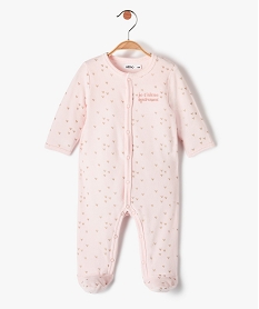 GEMO Pyjama bébé en velours pastel à cœurs dorés et ouverture ventrale Rose
