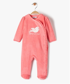 GEMO Pyjama bébé fille en velours avec ouverture volantée sur l’avant Rose