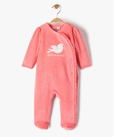 GEMO Pyjama bébé fille en velours avec ouverture volantée sur l’avant rose standard
