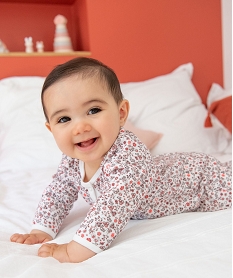 GEMO Pyjama bébé en molleton doublé polaire à fleurs et ouverture ventrale Beige