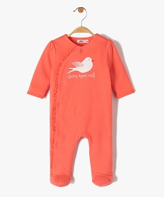 GEMO Pyjama bébé fille en jersey avec ouverture volantée sur l’avant rose standard