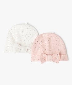 GEMO Bonnets de naissance bébé fille en coton (lot de 2) Blanc