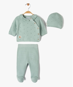 GEMO Ensemble bébé 3 pièces : gilet + pantalon + bonnet en tricot - LuluCastagnette Vert