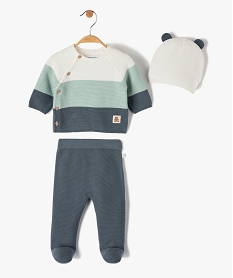 GEMO Ensemble bébé layette 3 pièces : brassière + pantalon + bonnet - LuluCastagnette Bleu