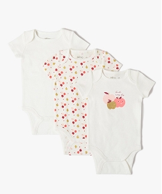 GEMO Bodies bébé fille à manches courtes avec motifs pailletés (lot de 3) blanc chine