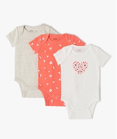 GEMO Bodies bébé fille à manches courtes à motifs fleuris (lot de 3) Rose