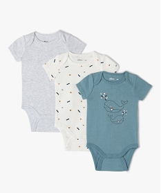 GEMO Bodies bébé  à manches courtes à motifs graphiques (lot de 3) Bleu