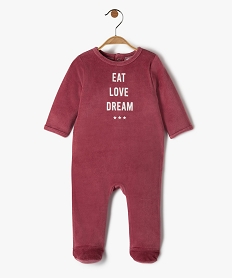 GEMO Pyjama dors bien bébé fille en velours avec inscription Rose