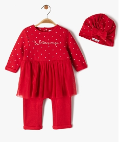 GEMO Ensemble bébé fille 2 pièces spécial Noël : combinaison + bonnet Rouge