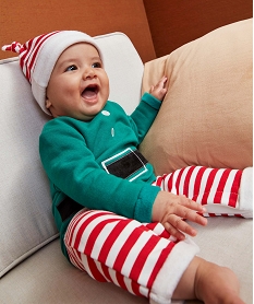 GEMO Ensemble bébé 2 pièces spécial Noël : combinaison + bonnet Vert