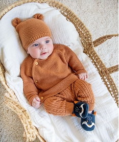GEMO Gilet brassière bébé en maille fantaisie coloris uni marron vif