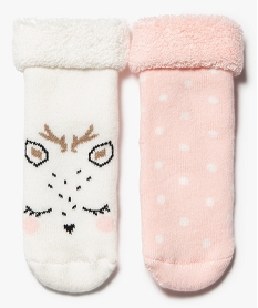 GEMO Chaussettes bébé en maille bouclette imprimées (lot de 2) Beige