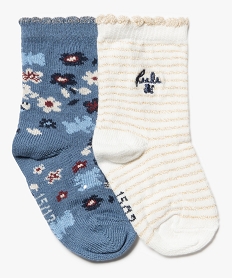 chaussettes fille tige a fleurs et rayures - lulucastagnette (lot de 2) bleuI410101_1