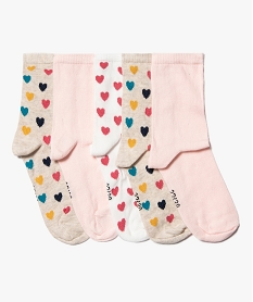 chaussettes fille a motifs coeurs tige haute (lot de 5) beige standard chaussettesI411101_1