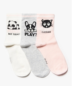 chaussettes fille tige haut motif chien panda et chat  (lot de 3) rose standardI411401_1