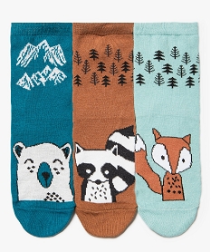 GEMO Chaussettes garçon hautes imprimé animaux de la forêt (lot de 3) bleu standard