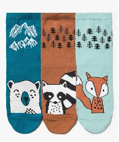 GEMO Chaussettes garçon hautes imprimé animaux de la forêt (lot de 3) Bleu