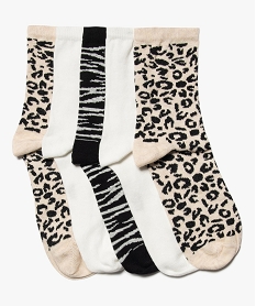 GEMO Chaussettes femme tige haute motif animalier beige chine