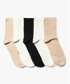 GEMO Chaussettes femme unies en coton (lot de 5) beige chine