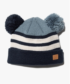 GEMO Bonnet bébé garçon rayé à pompons Bleu