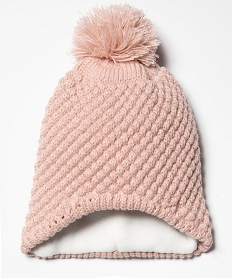 GEMO Bonnet fille avec pompon et doublure polaire chaude Rose