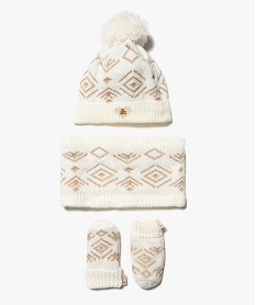 GEMO Ensemble bébé fille 3 pièces : moufles bonnet et snood à fil pailleté - LuluCastagnette Blanc