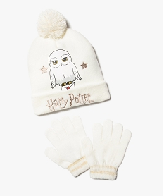 ensemble fille 2 pieces   bonnet gants imprimes hedwige - harry potter blancI418501_1