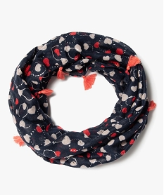 GEMO Foulard fille forme snood motif cœurs à paillettes et pompons noir chine