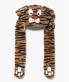 bonnet garcon tigre en peluche avec oreilles mobiles beige foulards echarpes et gantsI420001_1