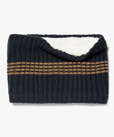 GEMO Snood garçon en grosse maille rayée à doublure sherpa violet chine