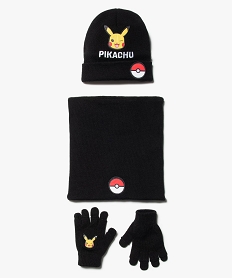 GEMO Ensemble enfant 3 pièces : snood + bonnet + gants Pikachu - Pokémon Noir