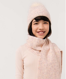 GEMO Bonnet fille en maille côtelée multicolore avec pompon Rose